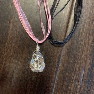 Teardrop tumbled clear quartz wrapped pendant
